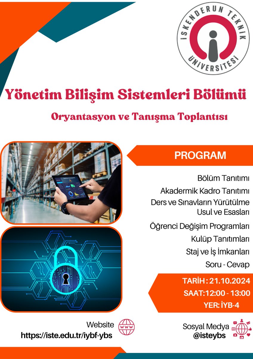 isteybs's tweet photo. 21.10.2024 Pazartesi günü Saat 12:00-13:00 arasında İYB-4 dersliğinde Oryantasyon ve Tanışma Toplantısı gerçekleştirilecektir. https://t.co/0rusGWWI9n