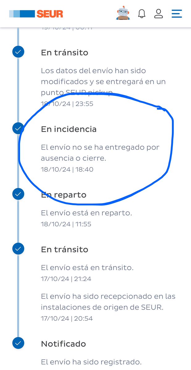 JCMatamorosS's tweet photo. @SEUR @SEUR_responde IMPRESENTABLES y PÉSIMO el servicio. Dicen AUSENTE, cuando se tenia que entregar de 1:30 a 2:30 y a las 18:40 dicen Ausente…. #seur #malservicio #impresentables https://t.co/7VUg1eOSvZ