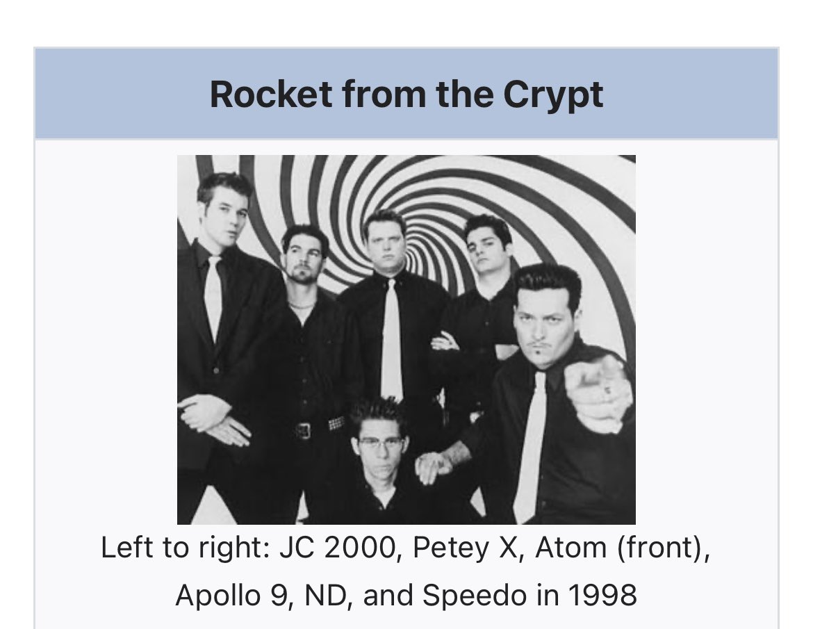 Interesting line-up in the 90s band Rocket from the Crypt..: