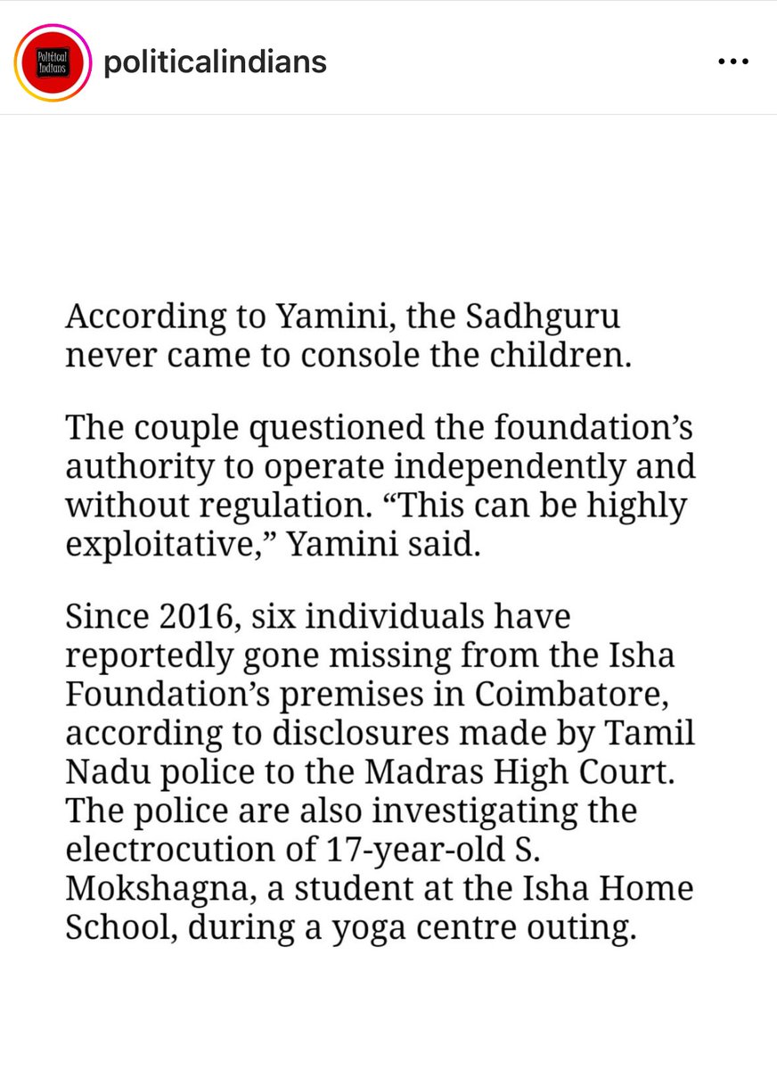 Chinmayi's tweet photo. Very serious allegations on Jaggi Vasudev’s operations and the school he runs

1/2 https://t.co/2qTmAr2A7y