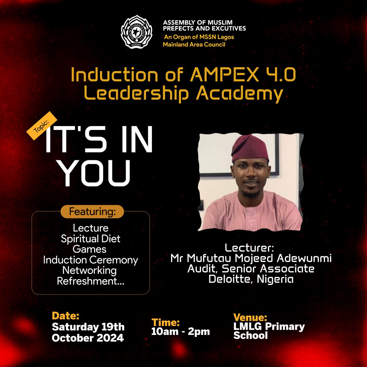 ampexlmac's tweet photo. Join us today as we begin another to breed another sets of #gem that are prepared to make +ve impact in our community

#ampex #lmac #mssn #youthdevelopment #youthengagement #sdg4 #sdg10 #intentionalodyssey #Odyssey #ALA4.0 #2024/2025 #Ambassadors #leadership https://t.co/E5T4eVuJpd