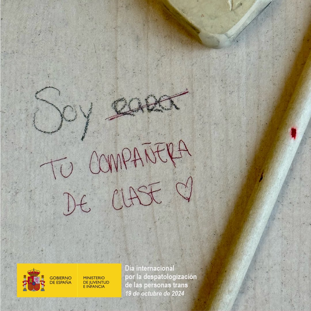 🏳️‍⚧️ Mi identidad, mi libertad 🏳️‍⚧️

El 60% de menores trans ha sufrido acoso escolar y el 72% siente que no tiene un apoyo adecuado en su entorno

Desde <a href="/JuventudInfGob/">Ministerio de Juventud e Infancia</a> trabajamos para asegurar los derechos de la juventud y la infancia trans.