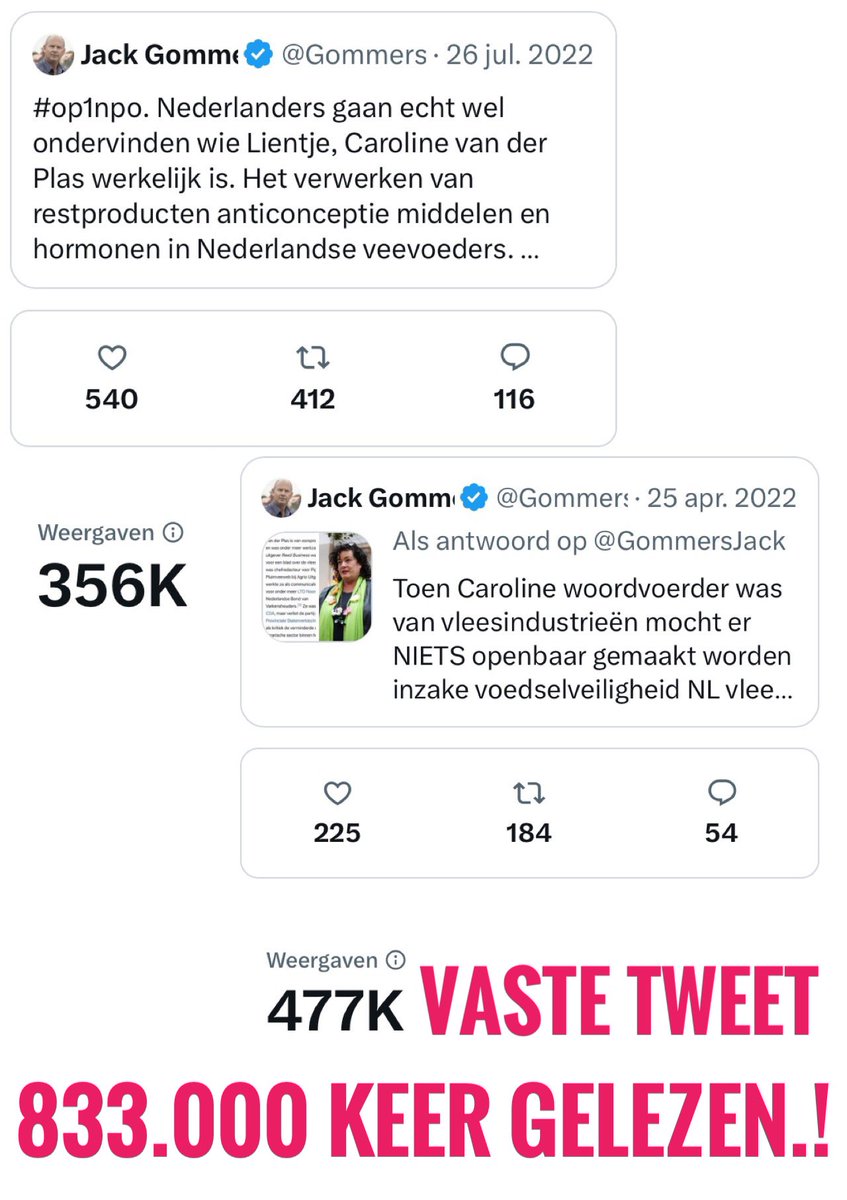 GommersJack's tweet photo. De vaste tweet over Caroline van der Plas is inmiddels meer als 833.000 keer gelezen. Van reacties hierop al ongeveer 5.000.000 keer. Dank ervoor. Buiten een enkele anonieme poging heeft nog NIEMAND de uitspraak #RvST weerlegd.!#Nieuwsuur, #buitenhof, #wnlopzondag, #vandaaginside https://t.co/3iEU4L7AMZ
