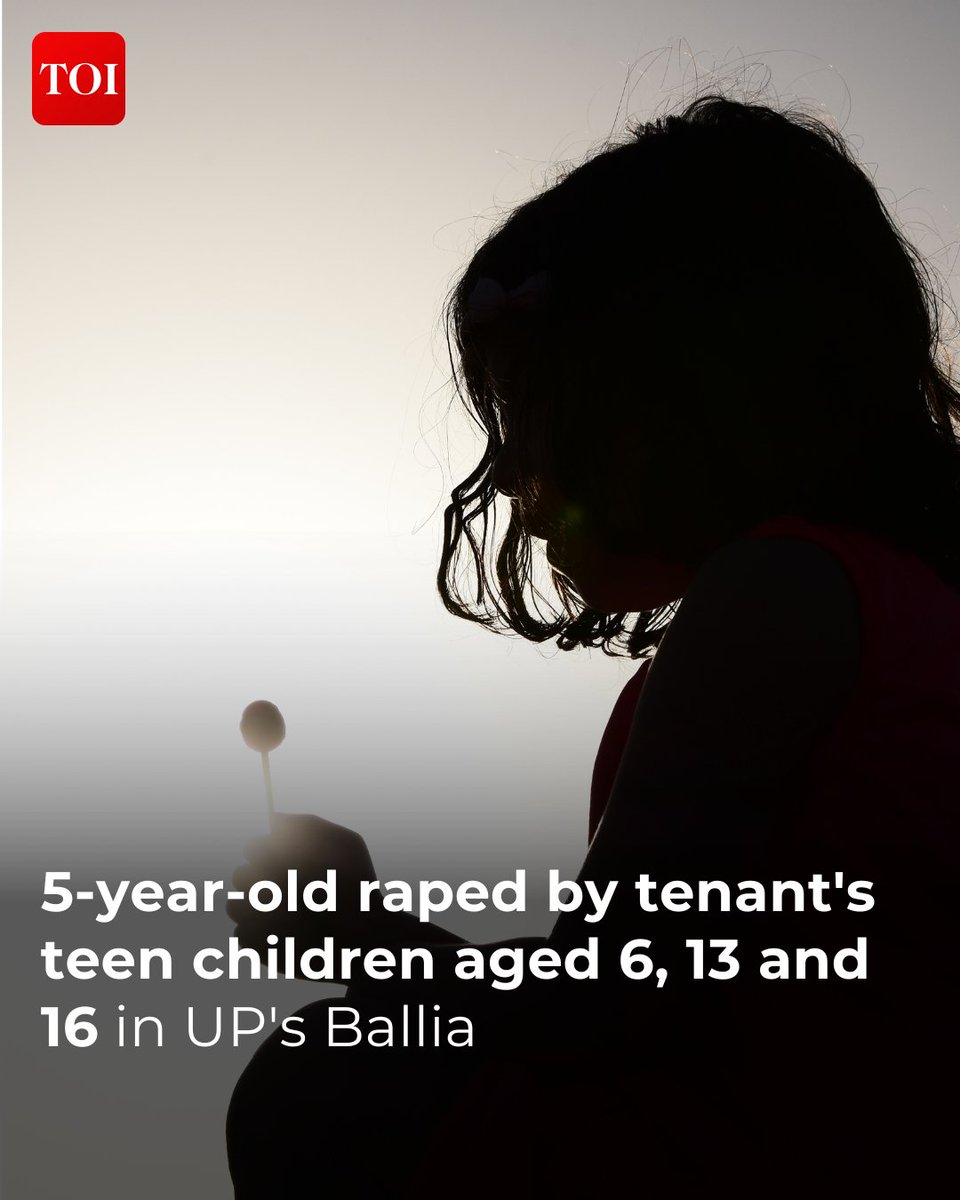 timesofindia's tweet photo. In Ballia, #UttarPradesh, a five-year-old girl was raped by three boys living as tenants in her house 

The incident occurred on the roof. The accused, aged six, 13, and 16, have been detained.

More details https://t.co/IgrGb2xWyx https://t.co/HXvxVQH2iC