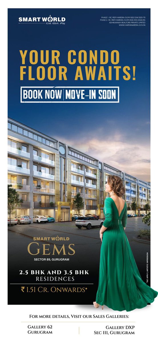 Magnetrealtors's tweet photo. Book your premium ready to move in floors at very attractive price at Sector 89, Gurgaon.

Fresh inventories available of 2.5 &amp; 3.5 BHK at Smartworld Gems, Sector 89, Gurgaon.

#SmartWorldGems #PremiumFloors #propertyinvestment https://t.co/8dYrnXfr9F
