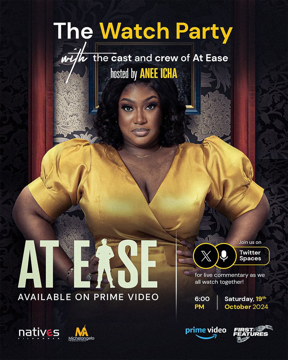 stevegukas's tweet photo. Naija &amp; UK. Two At Ease watch parties; One virtual today with the cast and key crew hosted by @aneeicha The 2nd in person in a cinema hosted by the director @iamseunrichards, with Q&amp;A after. YOU PICK YOUR CHOOSE. Either way, you are in for an amazing time. Do join us. https://t.co/WKMdi3ZiuK