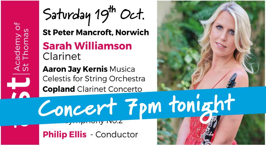 Orchestra (@astnorwich) on Twitter photo It's concert day! join us at 7pm tonight for a journey across America with the brilliant clarinettist Sarah Williamson. Tickets on the door £22. <a href="/WhatsOnNorwich/">Norwich Events</a> <a href="/atnorfolk/">All Things Norfolk</a> <a href="/ClassicFM/">Classic FM</a> It's concert day! join us at 7pm tonight for a journey across America with the brilliant clarinettist Sarah Williamson. Tickets on the door £22. <a href="/WhatsOnNorwich/">Norwich Events</a> <a href="/atnorfolk/">All Things Norfolk</a> <a href="/ClassicFM/">Classic FM</a>