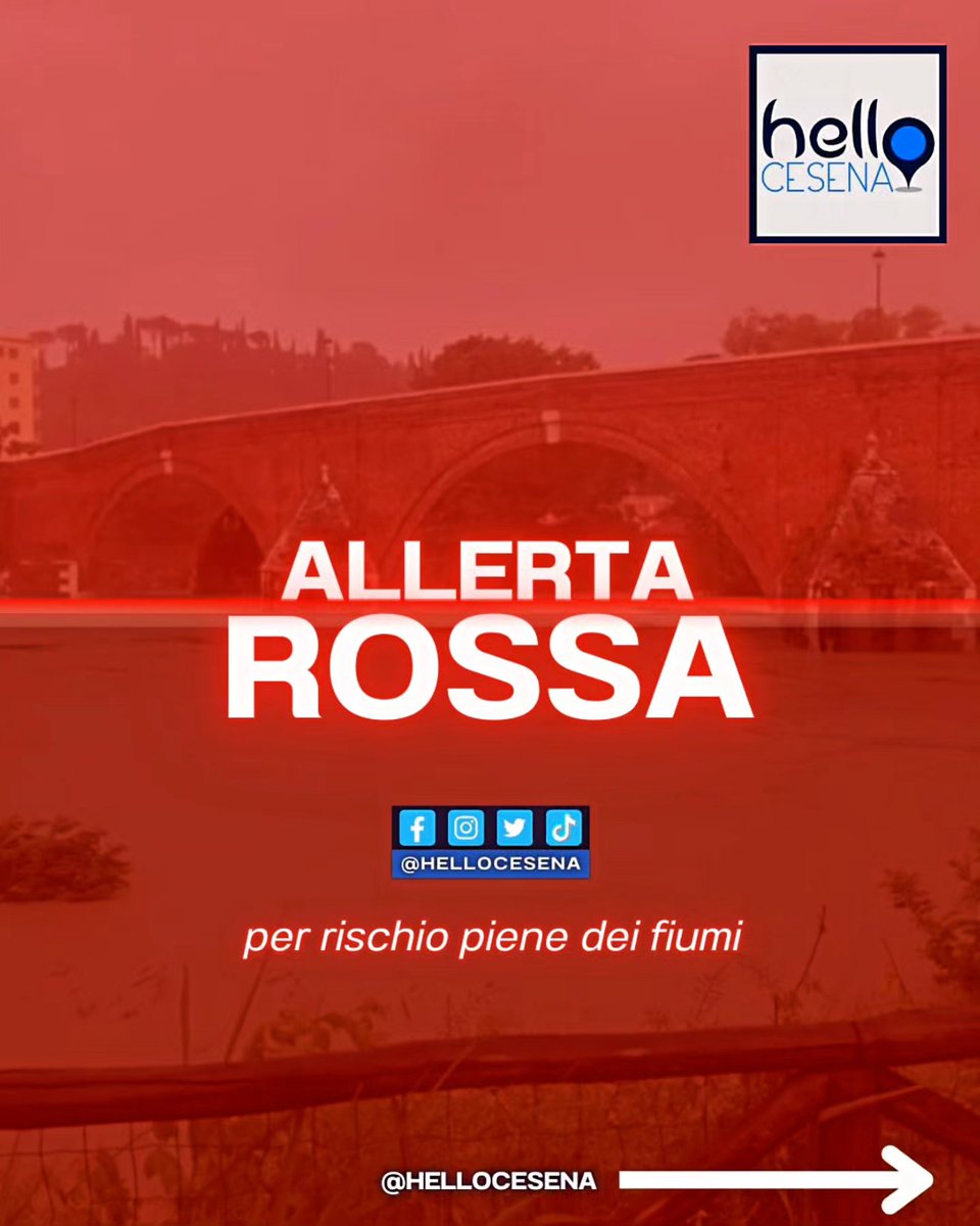 hellocesena's tweet photo. 🟠🔴 L'Agenzia Reg per la sicurezza territoriale e la protezione ha diramato per la giornata di oggi, sabato 19 ottobre, un'allerta rossa per rischio piene dei fiume e un'allerta arancione per rischio fenomeni diffusi di frane e di piene dei corsi minori.
 https://t.co/8AT5VtrJKF https://t.co/KpJaA7BjpE