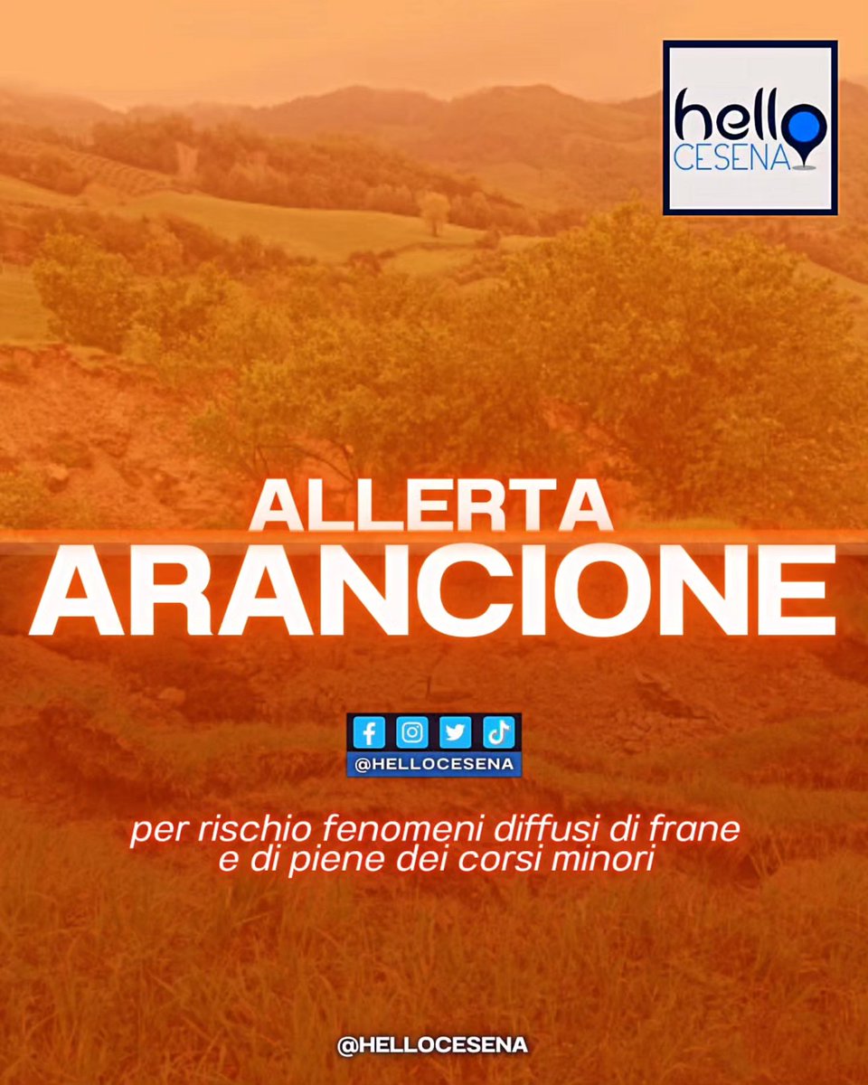 hellocesena's tweet photo. 🟠🔴 L'Agenzia Reg per la sicurezza territoriale e la protezione ha diramato per la giornata di oggi, sabato 19 ottobre, un'allerta rossa per rischio piene dei fiume e un'allerta arancione per rischio fenomeni diffusi di frane e di piene dei corsi minori.
 https://t.co/8AT5VtrJKF https://t.co/KpJaA7BjpE