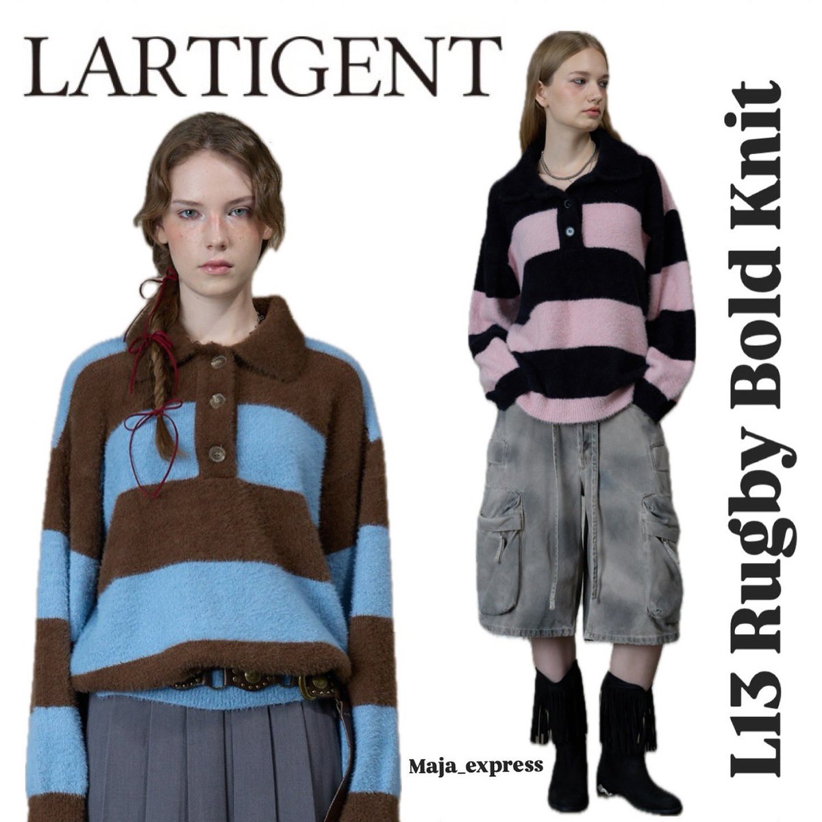 Majaexpress2's tweet photo. Lartigent 🔥L13 Rugby Bold Knit
ไม่มีอะไรมาแรงไปกว่านี้แล้ว มี 2สี

แบบเจนนี่ พี่กิใส่ สีน้ำตาลฟ้า (เริ่มส่ง 20/11)
ดำชมพู (เริ่มส่ง 30/10)

2,890.- รวมส่ง
มัดจำได้ 50%

#lartigent #lartigentthailand #majaxlartigent #preorder #preorderkorea #jennie  #blackpink #seugi #redvelvet https://t.co/KjcH5bUiZg