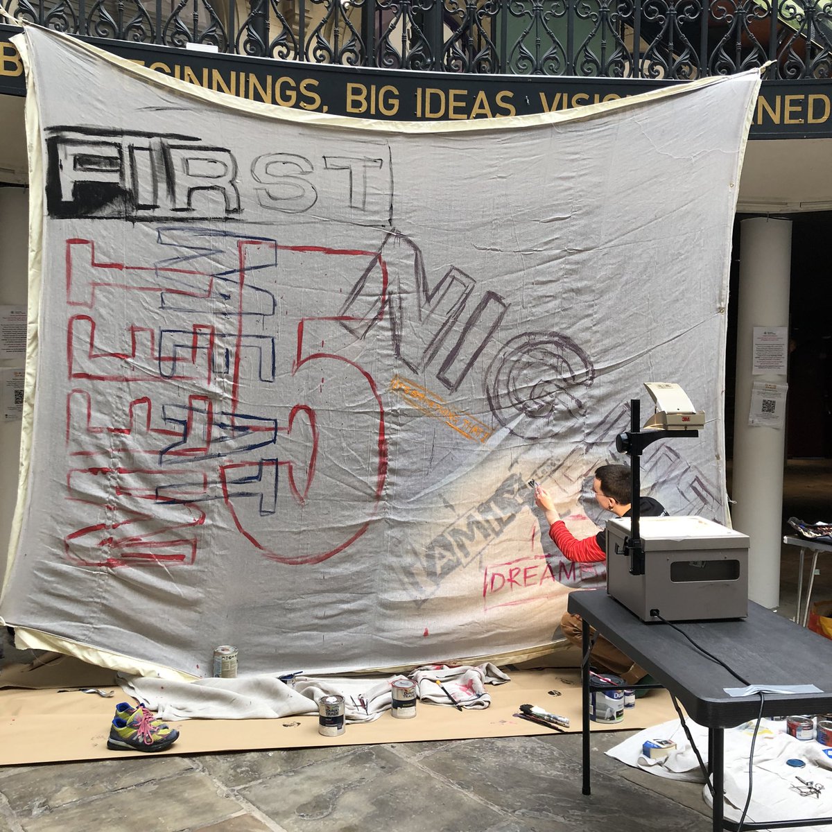 WasThatThunder's tweet image. At the Leeds Corn Exchange as @tombranfoot and @sarahkdawson create cut up poetry