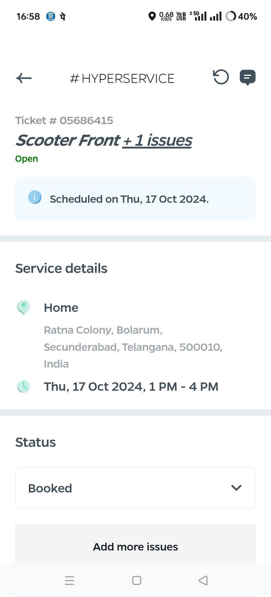 pranaykumar7669's tweet photo. @OlaElectric Service appointment at home scheduled on 17 October but still the fucking hyper service pending.Hyderabad fucking service team. @bhash @nitin_gadkari sir really these fucking ola people suffering the customers. https://t.co/UQOcj7s2JY