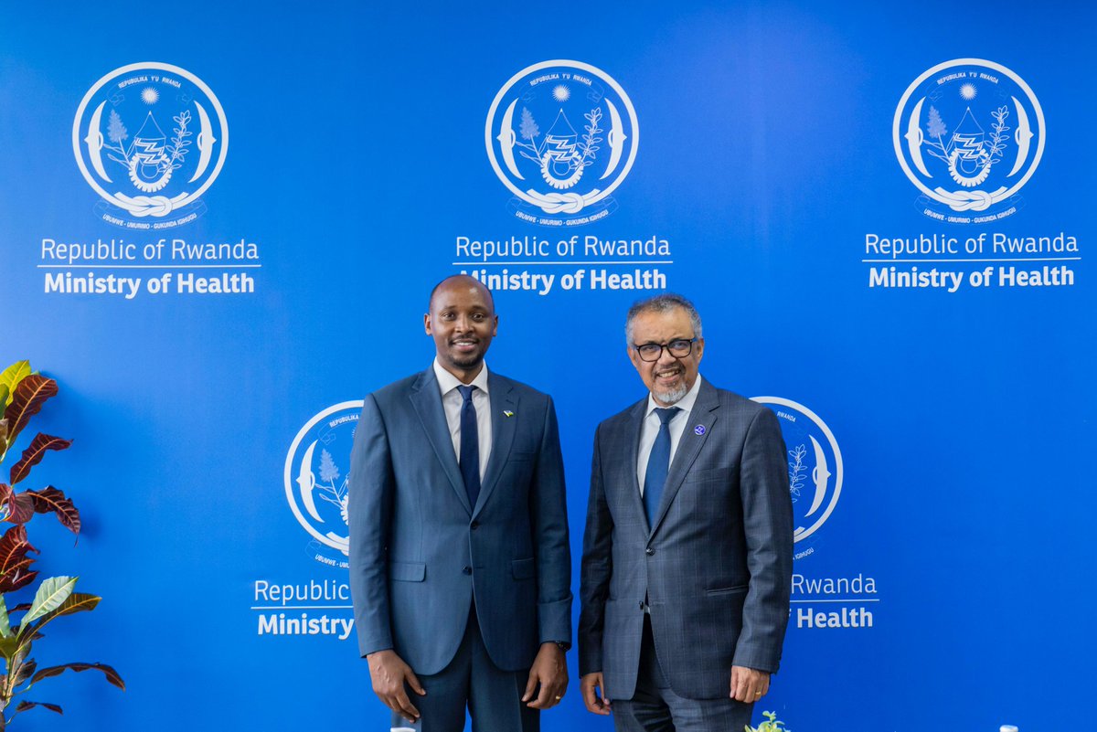 RwandaHealth's tweet photo. This morning, Minister @nsanzimanasabin and MoS @YvanButera  received @WHO Director-General @DrTedros, who is in Rwanda for a two-day visit to see the ongoing response to the #Marburg virus disease outbreak. https://t.co/9ARk8A1lKe