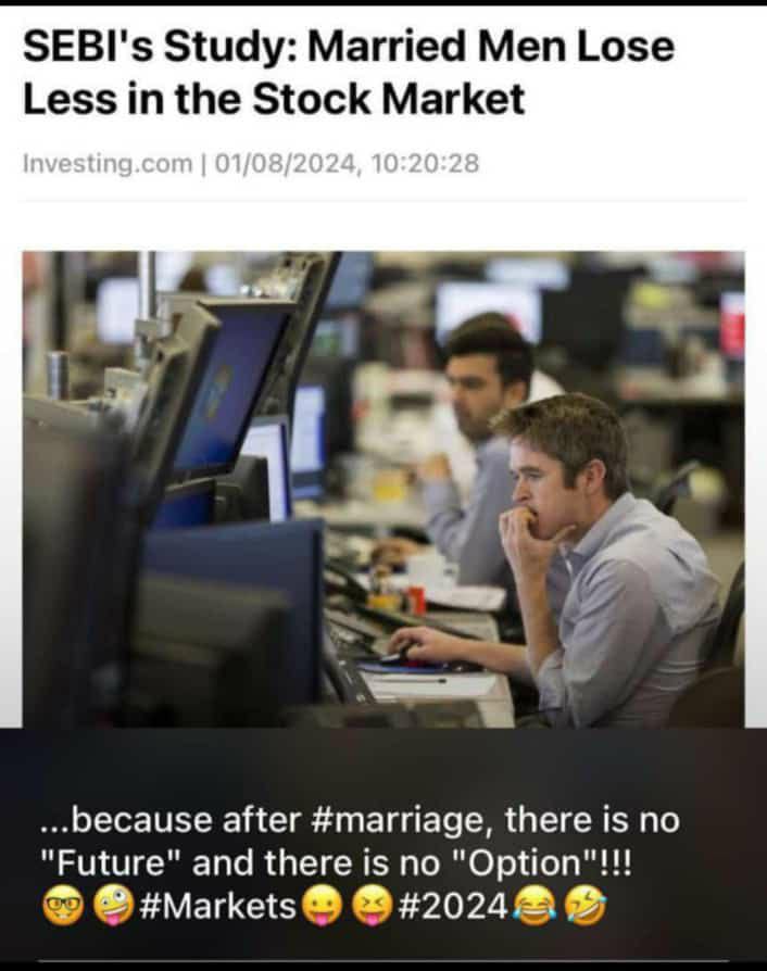 dstockkar's tweet photo. Well looks like Marriage is good for your portfolio apparently, the secret to surviving the stock market is "Buy low, Sell high and ask your wife first 😜 https://t.co/AtnMrjq5Uf