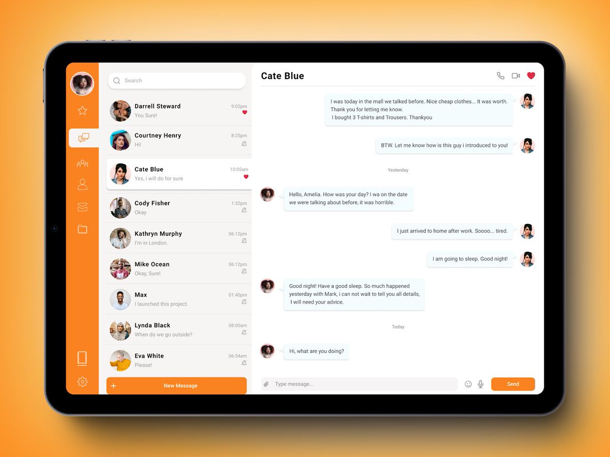mycyber_space's tweet photo. Day 7/30 of the #UIChallenge with @ux_thrive 

Today’s design focused on Direct Messaging. I created a clean interface with a left sidebar for chats and a minimalist right panel for conversations.

#UIDesign #UXDesign #DesignChallenge #30DaysOfDesign https://t.co/REa3pqoyMD