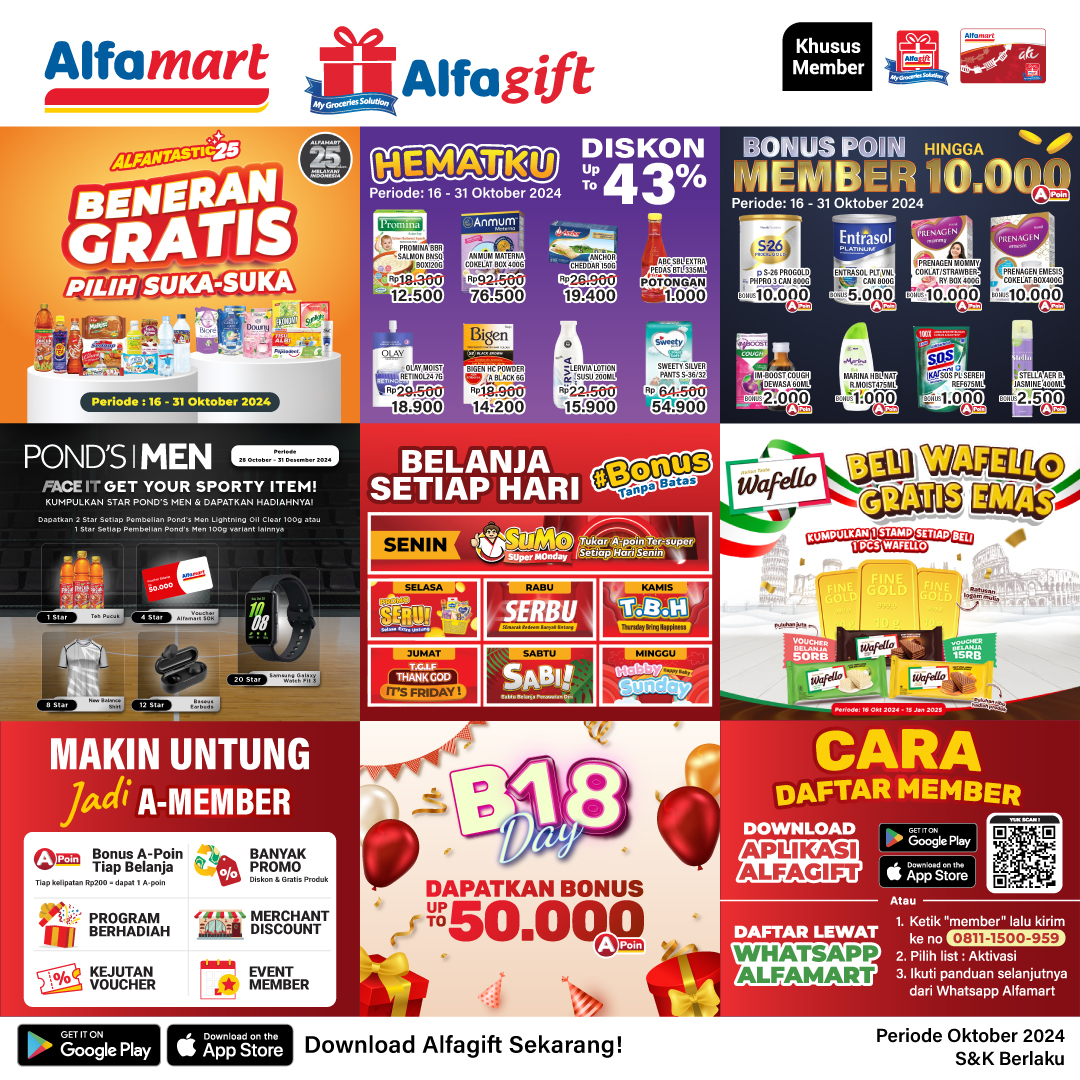 alfamart's tweet photo. ✨ List Promo Untuk Member Alfamart 😍🥳
Ada produk Gratis hingga Bonus A-Poin hadir untuk member Alfamart yang belanja di Alfamart atau bisa juga di Alfagift.
Makin untung belanja kebutuhanmu dengan member Alfamart🥳
#Alfamart #Alfagift #Promomember #MiniMailer https://t.co/IWk9PxzIR3