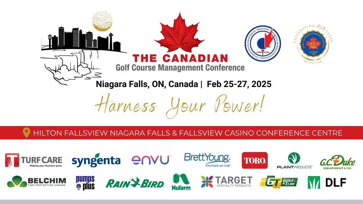 Good Morning Members! The Canadian Golf Course Management Conference is Feb 25-27, 2025, in Niagara Falls! Join us for inspiring speakers, engaging sessions, and unforgettable connections! #OGSA #CGSA #TodayInOntario <a href="/GolfSupers/">CGSA</a> Early Bird Registration buff.ly/4elXvBF