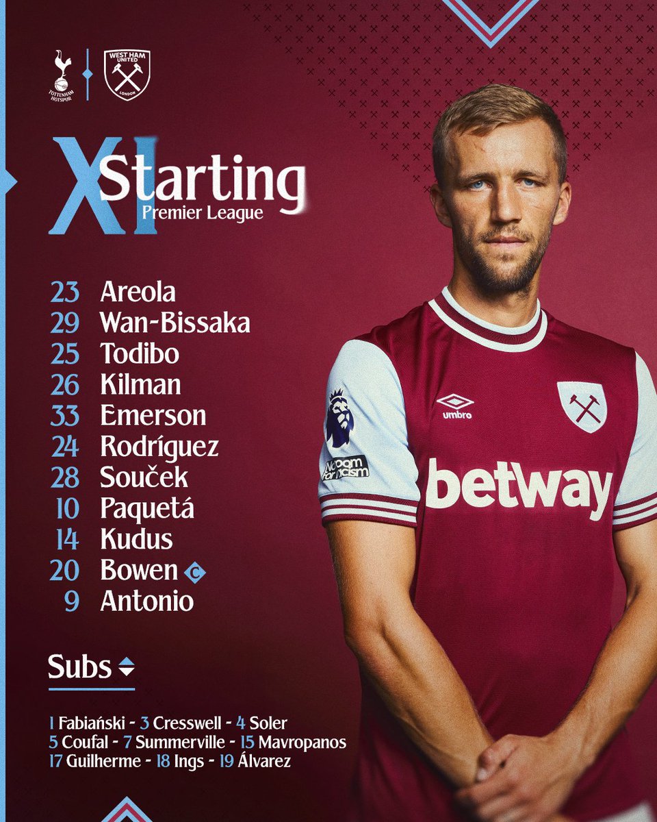 WestHam's tweet photo. East London’s XI ⚒️ https://t.co/GmNbdOAkLn