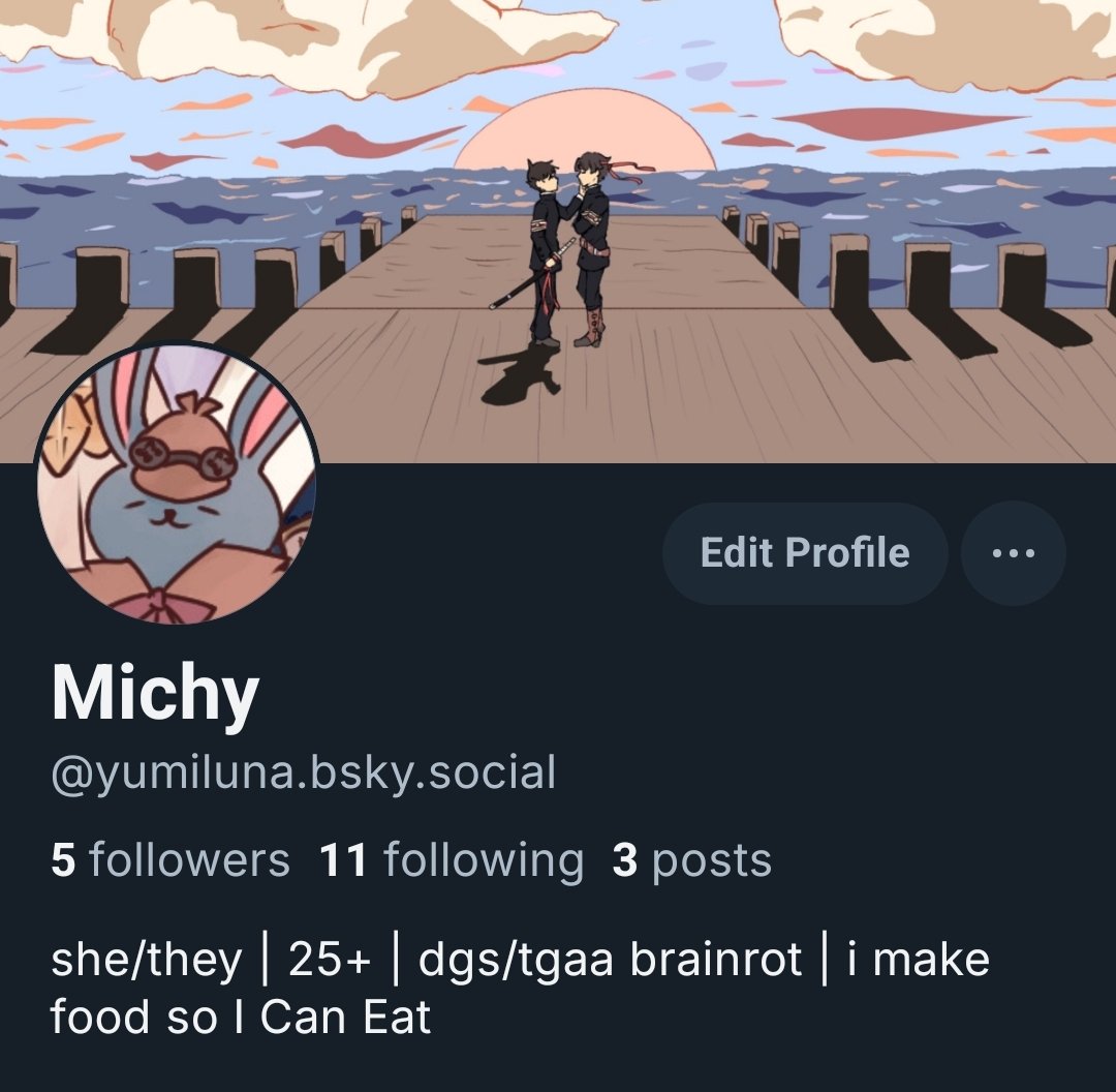 thought i'd throw it out there, but im also on bluesky! It's pretty bare rn but i hope to use it more soon 🫡