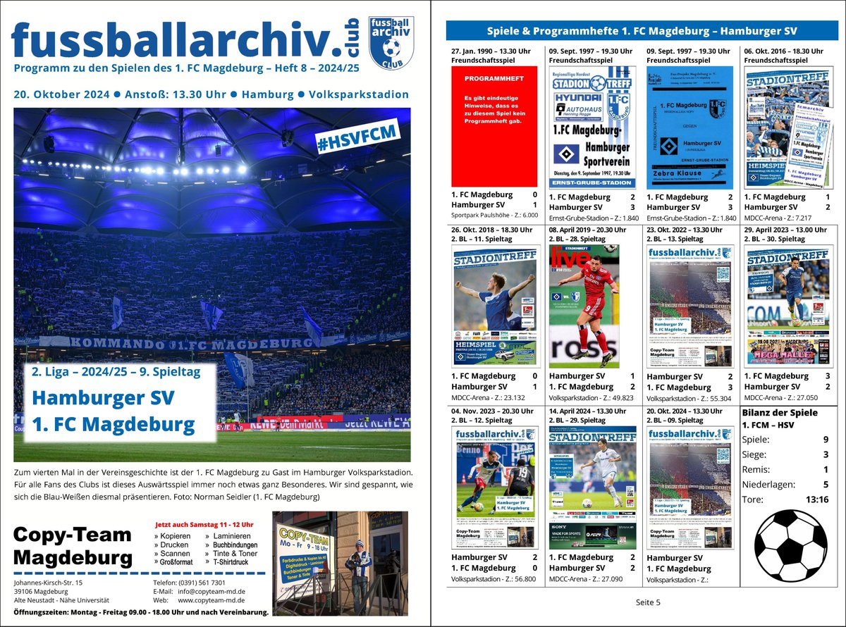 fussballarchiv1's tweet image. Unser (Auswärts)#programmheft für das morgige Spiel der #2bundesliga zwischen dem @hsv und dem 1. FC Magdeburg ist fertig. Vielen Dank an beide Vereine für die Unterstützung und an unseren Gastautor Marcus &quot;Scholle&quot; Scholz. #HSVFCM #EINMALIMMER