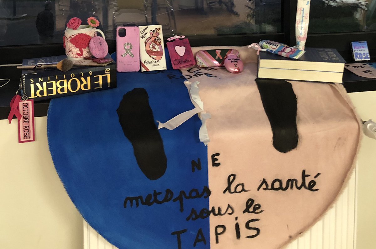 flgrabie's tweet photo. Bravo aux élèves de TST2S pour leur engagement pour prévenir le cancer dû sein . En ce mois d’octobre avec l’exposition de leurs créations, le CDI était rose .. https://t.co/tx2ylJIbJH
