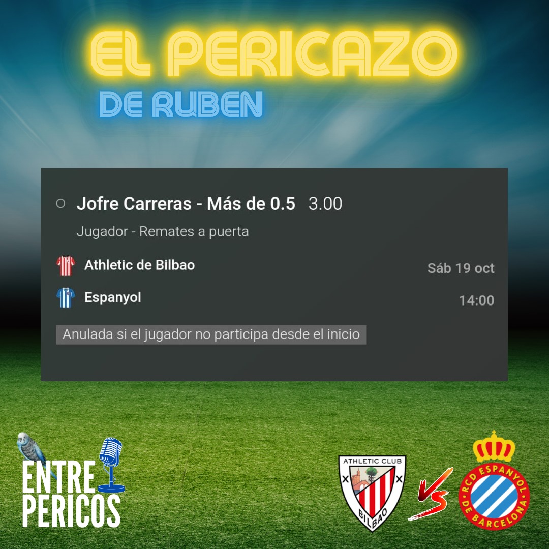 entrepericos's tweet photo. Eeeeeeeeel pericazo! 💸 Vuelve La Liga y con ella nuestro pronóstico. Esta jornada nos decantamos por el tiro a puerta de Jofre 🎯. Está en una dinámica muy positiva y la cuota nos parece un regalo. Ya sabéis, con cabeza. #RCDE #Elpericazo #La21 #Jofre https://t.co/R62hrPSfAJ