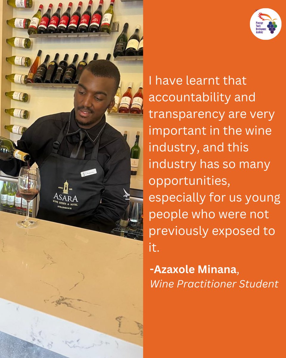 PYDA (@pydacademy) on Twitter photo Lessons, dedication and commitment! 💪 Wine practitioner student, Azaxole Minana, who is currently <a href="/AsaraEstate/">Asara Wine Estate</a> reflects on his experience in the work place. 2 more weeks to go, you've got this! 🥳🫵
#winelands #workplacement #workreadiness #winelands #youthempowerment Lessons, dedication and commitment! 💪 Wine practitioner student, Azaxole Minana, who is currently <a href="/AsaraEstate/">Asara Wine Estate</a> reflects on his experience in the work place. 2 more weeks to go, you've got this! 🥳🫵
#winelands #workplacement #workreadiness #winelands #youthempowerment