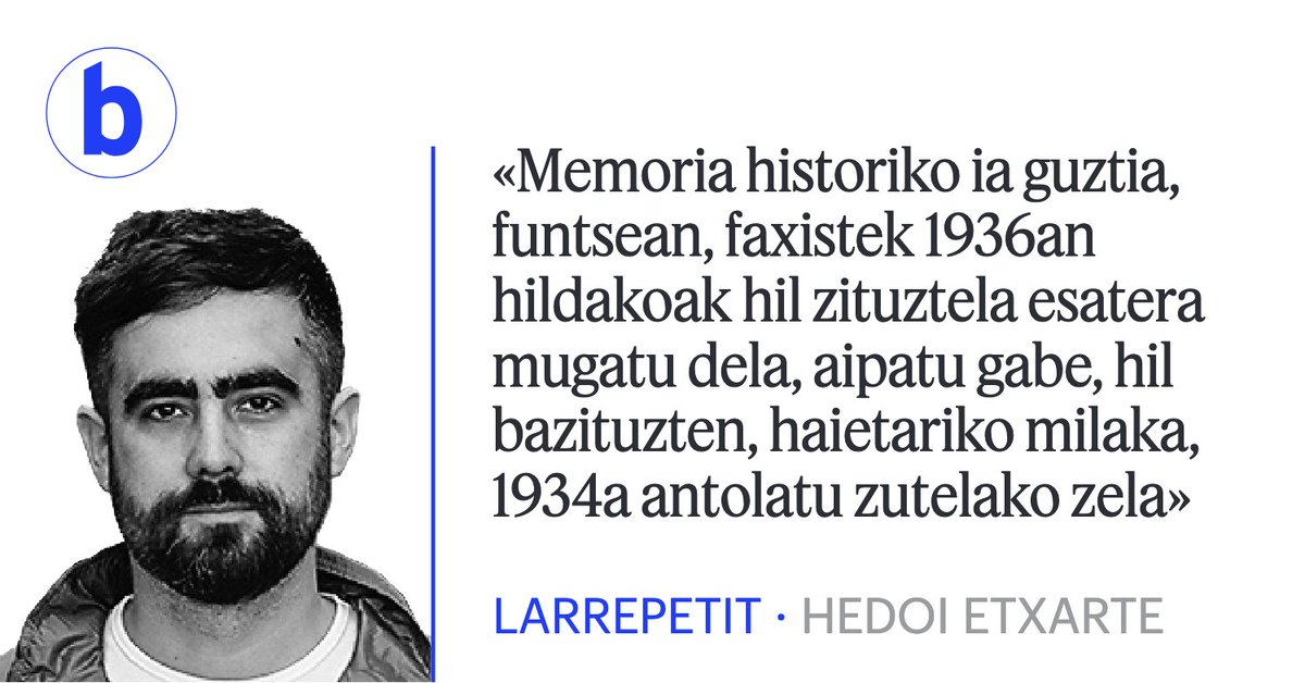 ✍️🏿 '1934ko iraultza', <a href="/hedoi_etxarte/">Hedoi Etxarte 🤝</a>​ren #Larrepetit zutabea, BERRIAn 👇🏿
berria.eus/iritzia/larrep…