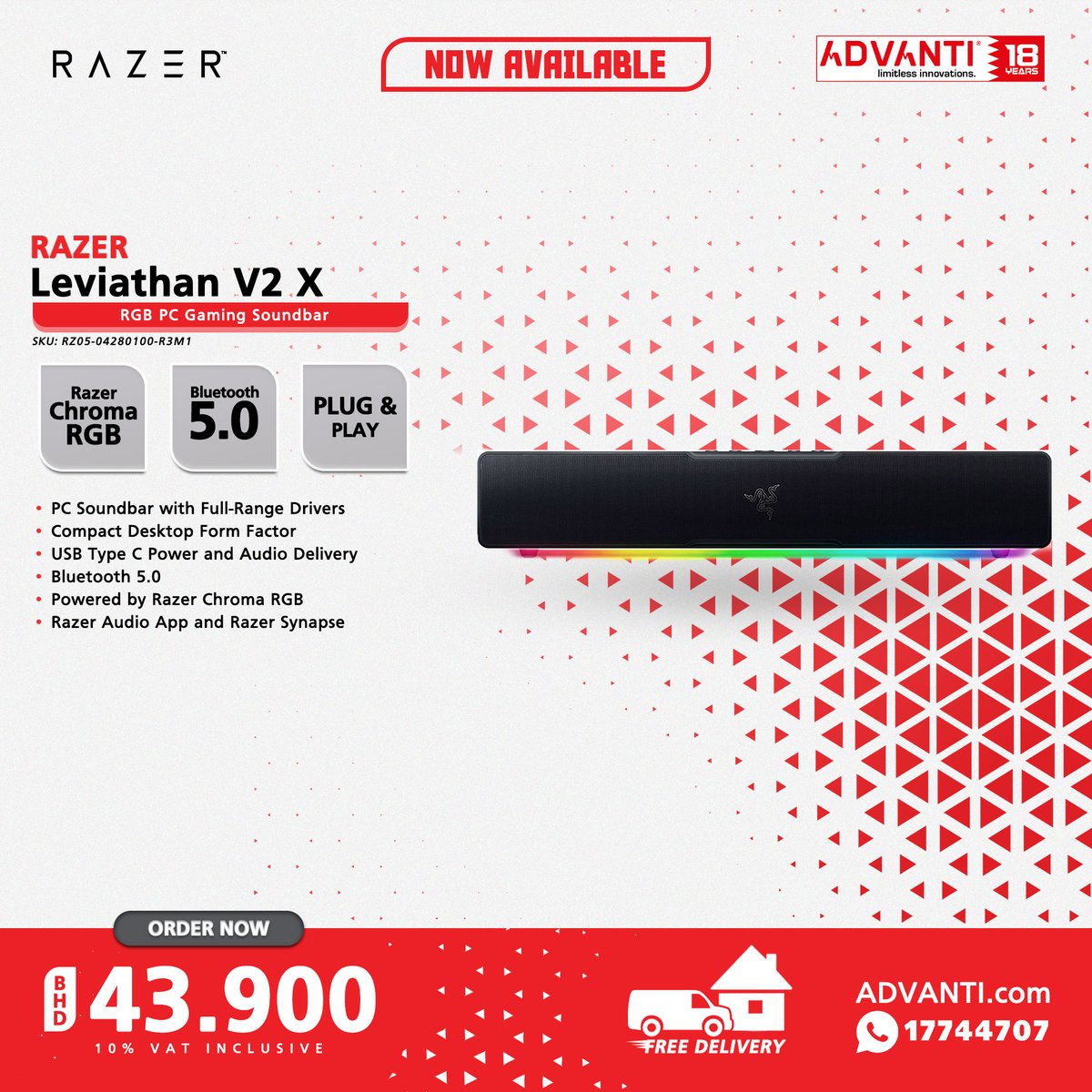 ADVANTIGroup's tweet photo. ◀Swipe Left for more!
🔽NOW AVAILABLE!🔽

🔴RAZER Leviathan Soundbar!🔴

📦 FREE DELIVERY! 🚚
▶10% VAT Inclusive

#ADVANTI #Razer #Leviathan #Soundbar #TechDeals #Bahrain #Manama #Saar https://t.co/4Mh8ijEfIr