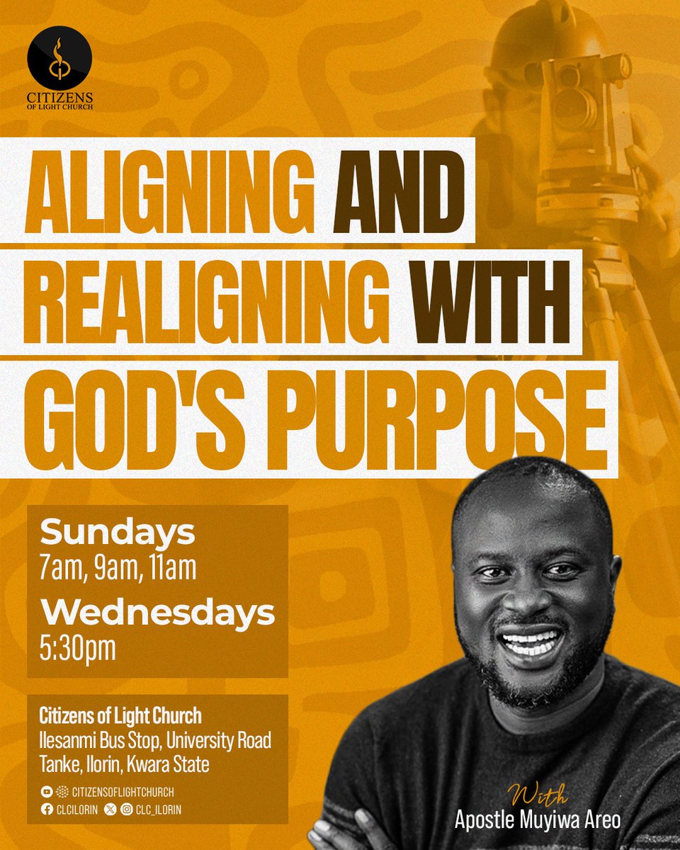 Tomorrow is another day to learn about our purpose and how to live a life of purpose.

Join us as we continue on the theme: Aligning and Realigning with God’s purpose

In this series, we have been getting clarity to your true purpose as it relates to God.

Don’t miss this!