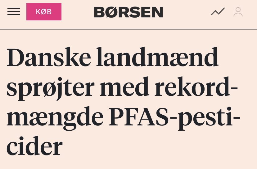 PFAS-REKORD I LANDBRUGET 
Tør vi virkelig som samfund løbe risiciene ved at tillade, at vores jord sprøjtes med PFAS? Det virker fuldstændig absurd og udtrykker en eklatant mangel på snusfornuft, at vi ikke er lidt mere forsigtige med, hvad vi tillader i vores miljø #dkpol