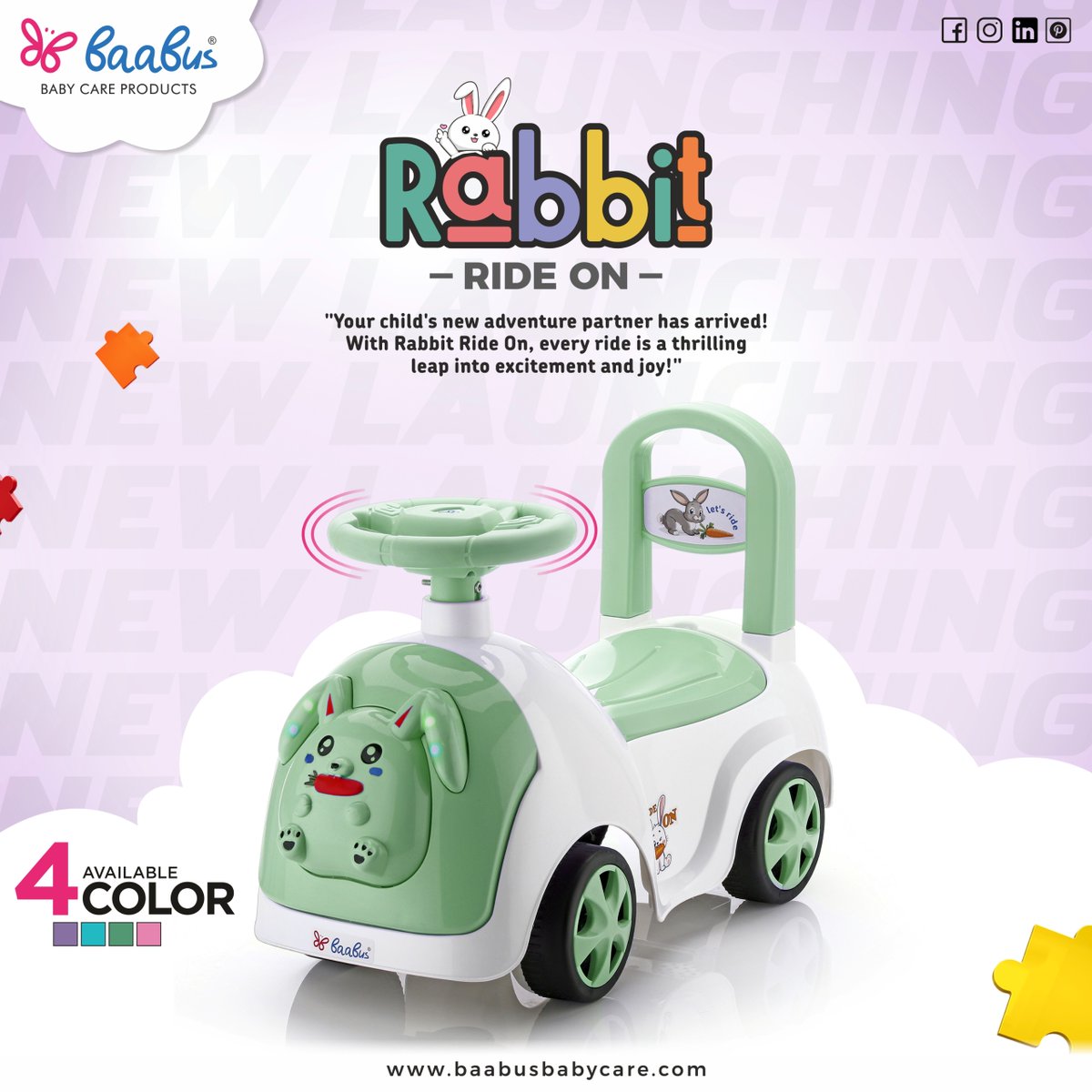 BaaBusbabycre's tweet image. "Your child's new adventure partner has arrived! With Rabbit Ride On, every ride is a thrilling leap into excitement and joy!"

𝐁𝐚𝐚𝐁𝐮𝐬
BABY CARE PRODUCTS

#RabbitRideOn #HopIntoFun #BabyRider #LittleAdventurers #BabyOnTheGo #ZoomWithJoy #ToyCarMagic #KidsFirstRide