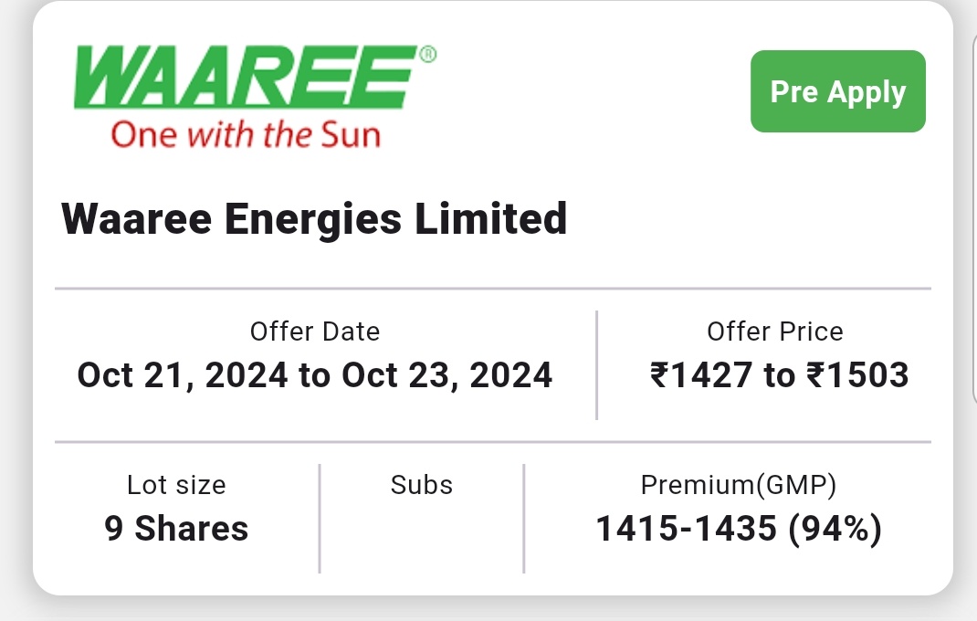 Equitysupermart's tweet photo. #StockMarket #StockMarketindia #nifty #trading #investing #stocks #IPOAlert #IPO @KommawarSwapnil
🍀 IPO UPDATE 🍀

👉 #WareeEnergies :

✅ APPLY ✅ https://t.co/IgaSjKaJzk
