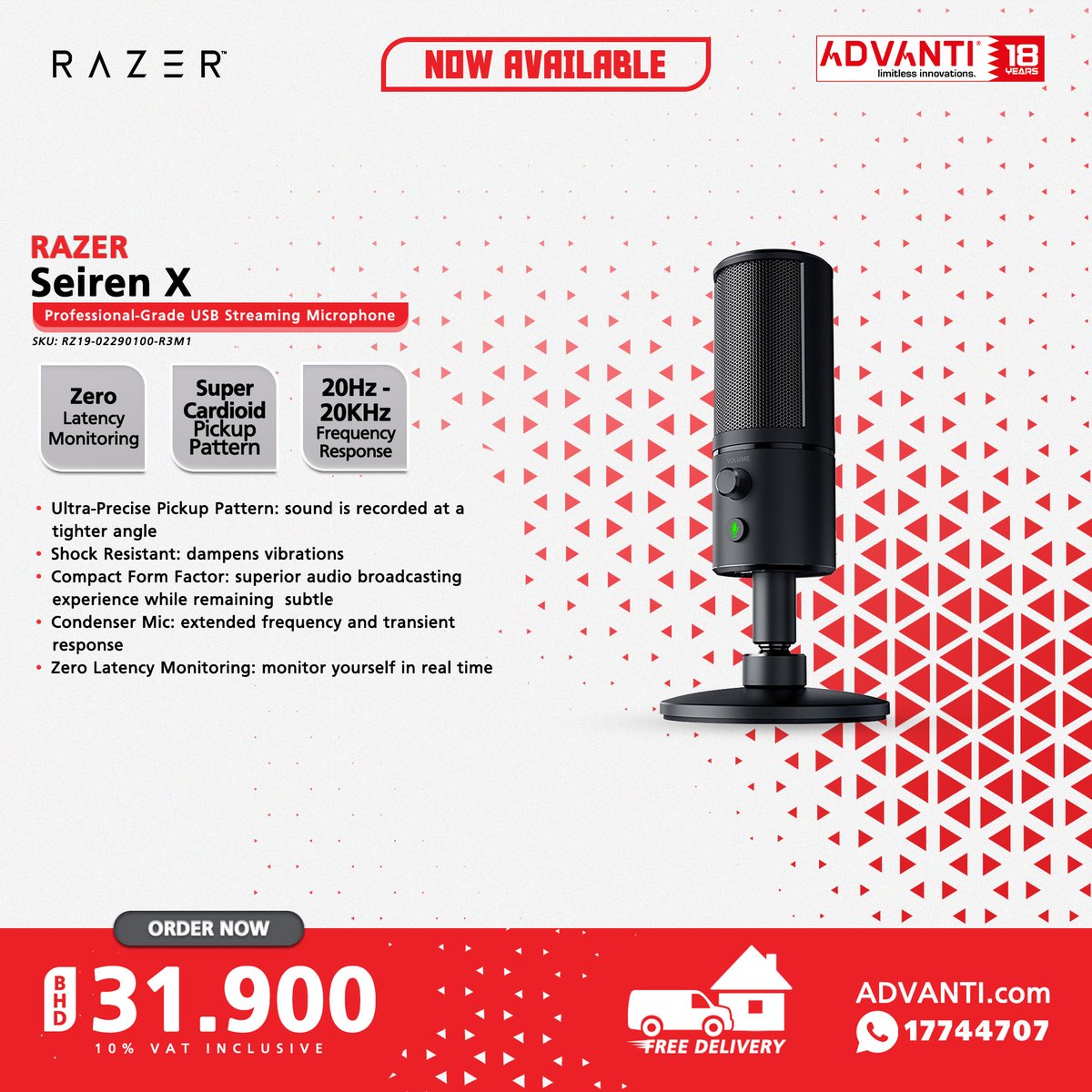 ADVANTIGroup's tweet photo. ◀Swipe Left for more!
🔽NOW AVAILABLE!🔽

🔴RAZER Seiren Streaming Microphones!🔴

📦 FREE DELIVERY! 🚚
▶10% VAT Inclusive

#ADVANTI #Razer #Seiren #Streaming #Microphones #TechDeals #Bahrain #Manama #Saar https://t.co/y9T1VSsnRk