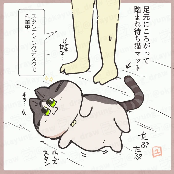 #ゆるヲカ #ゆるいイラスト 
猫、わざと踏まれたがるよね 