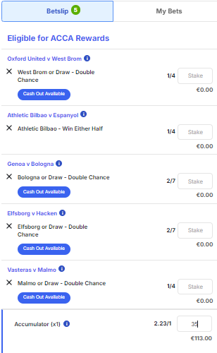 HiddenTipster's tweet photo. 🔥🔥Early Afternoon Acca🔥🔥
West Brom double chance🏴
Bilbao either half 🇪🇸
Bologna double chance 🇮🇹
Elfsborg double chance 🇸🇪
Malmo double chance 🇸🇪
🚀Bet placed: €35
💰Potential return: €113.10
#BettingTips #Acca #FootballBets #HiddenTipster #BettingStrategy #FootyAcca https://t.co/GxCyMjX71Q