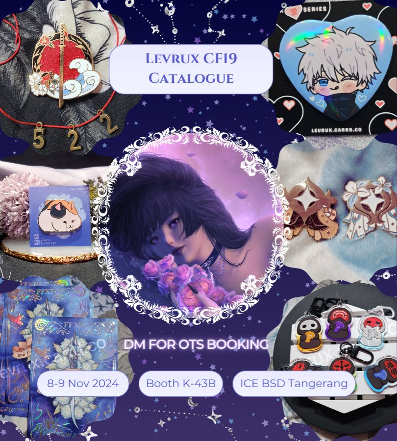 levrux's tweet image. [❤&amp;amp;🔁 appreciated!]
#CF19 full catalogue + ots booking (limited)

📅 Bookings close on Nov. 5th
📍 Niverux Circle K-43B (both days)
📨 DM to book (no min. purchase)

Fandoms : FFXIV, Genshin, HSR, JJK, WuWa, LnD

#Comifuro19 #Comifuro19catalogue