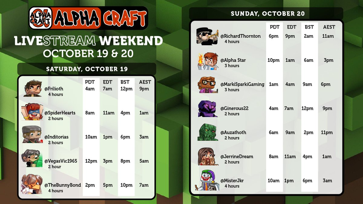 The AlphaCraft Live Stream Weekend starts in 90 minutes with <a href="/Frilioth/">F尺ɪŁɪØŤн</a> . Join in the fun. twitch.tv/frilioth