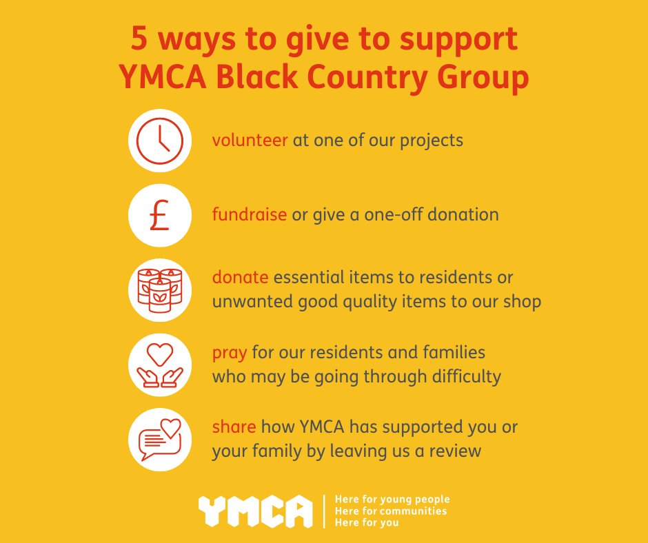 There are a variety of ways you can support the vital work of YMCA in the Black Country. 

DM us to find out more about how you gan give time, expertise or money to any of our projects.

#YMCA #Volunteer #Donate #Support #BlackCountry
