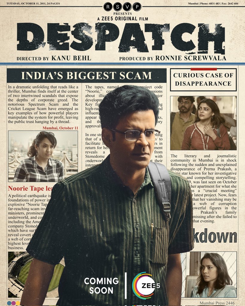 Binged_'s tweet photo. After #Bandaa, @BajpayeeManoj’s #Despatch will have direct-to-OTT release on @ZEE5India soon

The ZEE5 Original Film is set to premiere at the MAMI Film Festival 2024

Directed by #KanuBehl https://t.co/5PhbhKCADj