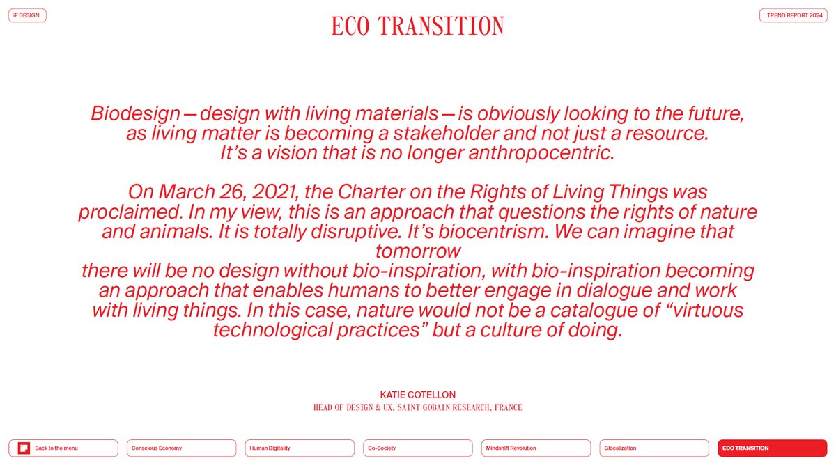 «We can imagine that tomorrow there will be no design without bio-inspiration, with bio-inspiration becoming an approach that enables humans to better engage in dialogue and work with living things.» Katie Cotellon designquotes.blogspot.com/2024/10/471.ht… #design #sensemaking