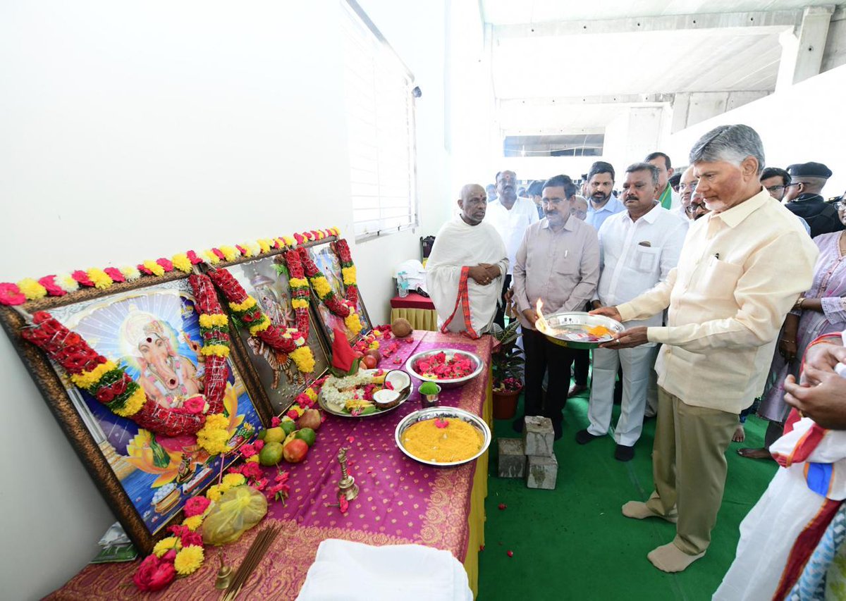 ncbn's tweet photo. Destiny has finally found its course. After five years of neglect and crushed hopes, Amaravati rises again today. Our people's capital will now be rebuilt -- brick by brick, heart by heart. I congratulate my people of Andhra Pradesh as we reclaim our dream of a Capital City today -- especially our farmer sisters and brothers who kept our dream alive through their protests, and stood strong against every brutality unleashed.
The work restarts today.
Onward and upward!