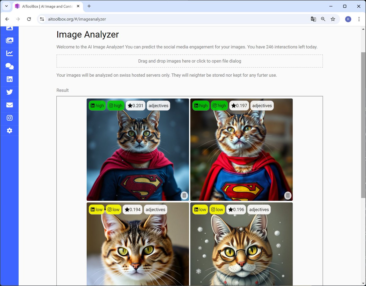 What to predict the #Linkedin and #Instagram success of your images? Use the #AI image analyzer here: aitoolbox.org/#/imageanalyzer