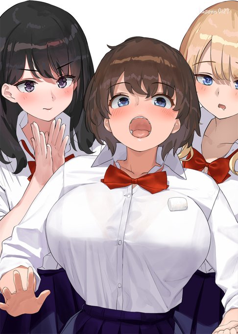 おっぱいを使って飛び上がったマシュマロをキャッチする子のイラスト 