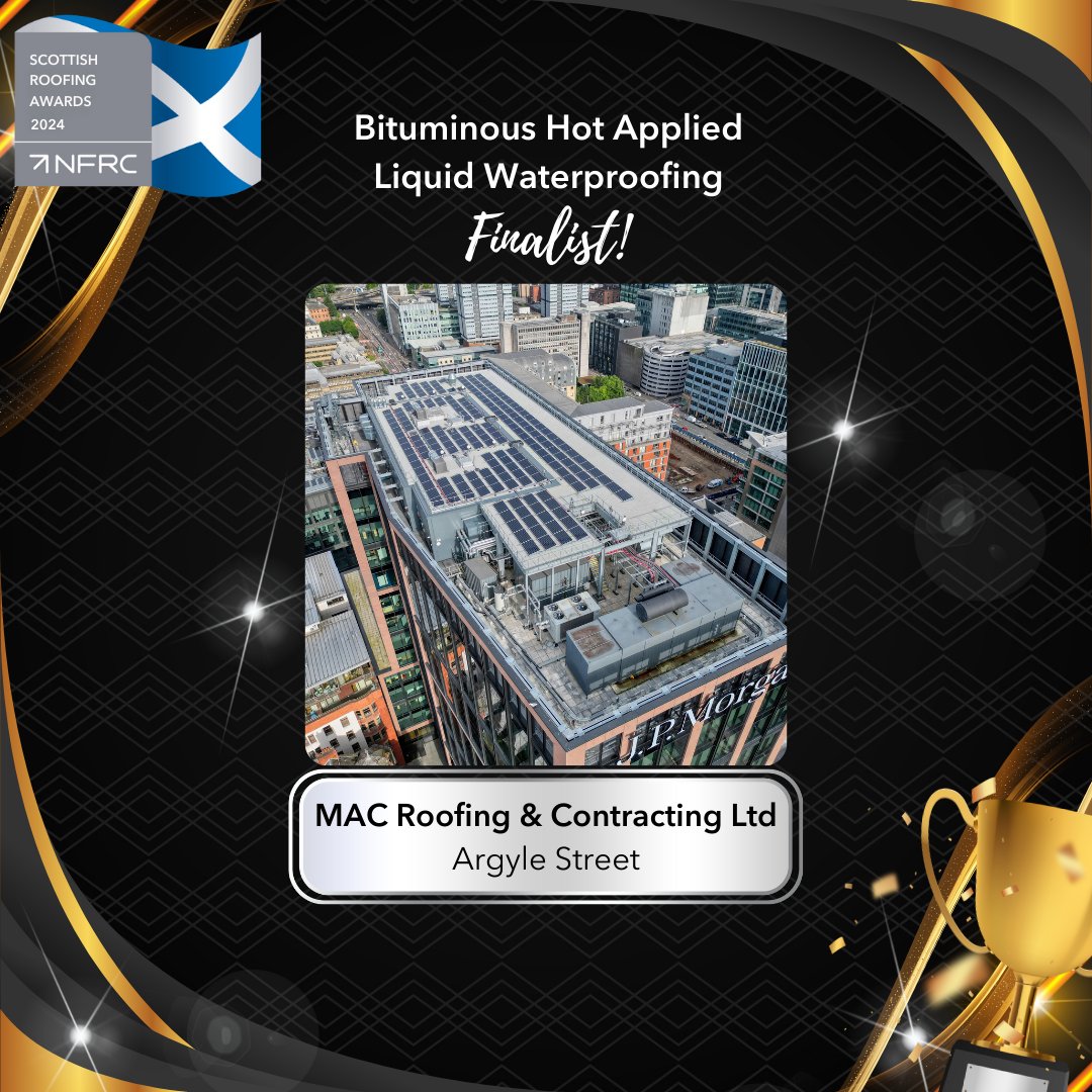 🎉 MAC Roofing &amp; Contracting Ltd are a 𝙛𝙞𝙣𝙖𝙡𝙞𝙨𝙩 in the Bituminous Hot Applied Liquid Waterproofing category at the Scottish Roofing Awards with their project Argyle Street.

Congratulations and good luck!