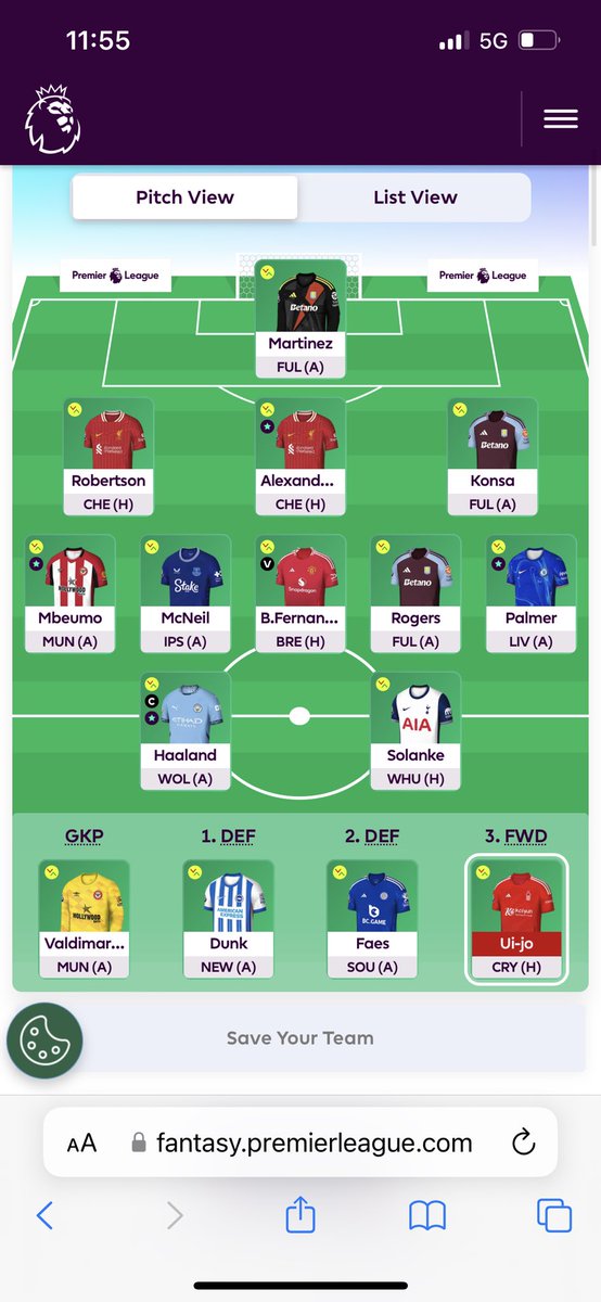 Gw 8

Jarle

1 ft i bank som ble: Saka —> Palmer

Liten usikkerhet rundt Saka sin deltakelse i gw 8 kombinert med lysten på Palmer fremover ble utslagsgivende.

C: Haaland

OR: 539k

Lykke til🫶🏻