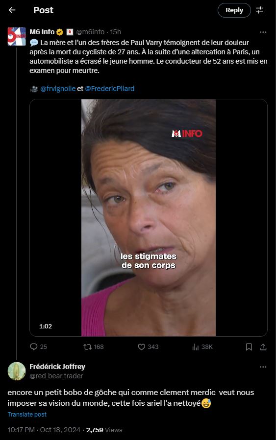 cyclo_d's tweet photo. @red_bear_trader @m6info @frvignolle @FredericPilard Sans surprise, le message a été supprimé.  Mais le nécessaire a été fait pour donner une suite : dépôt de plainte + signalement @red_bear_trader https://t.co/R3emAVLMG3