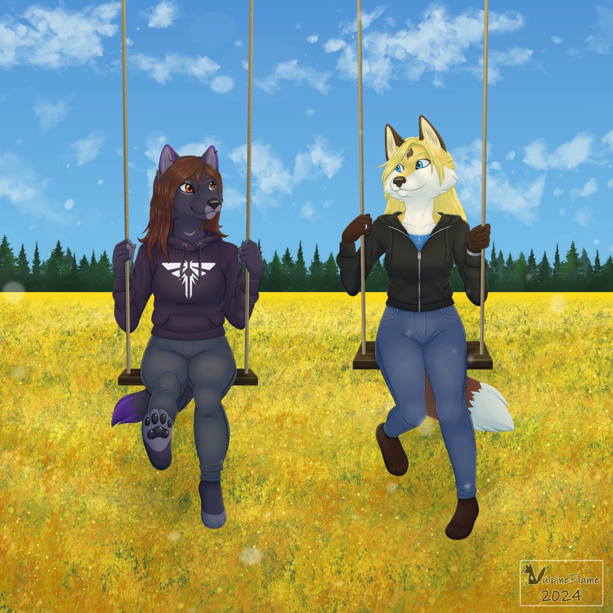 VulpineFlame's tweet photo. #artfight2024 attack on @RoukaDraws because there can't be enough couple-drawings with the sonas of your friends! https://t.co/E4ZJqxnXd4