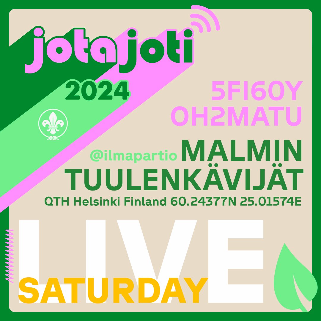 JOTA-JOTI saturday LIVE from Scout Radio Station OH2MATU.

youtube.com/live/al4yFXa1A…

#jotajoti #jotajoti2024 #OH2MATU #5FI60Y #ilmapartio #päpa #partioscout #radiopartio #radioscouting #airscouts <a href="/JOTAJOTI/">JOTA-JOTI</a>