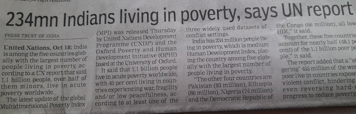 aruniblgr's tweet photo. Still 234 millionpeople of india living in acute poverty .govt is taking so many initiatives to bring them to main strim. This is the report of (UNDP)United nations development programme is this report is correct or UN trying to show india is poor in world wide.iam confused https://t.co/WiG5IlMVGJ